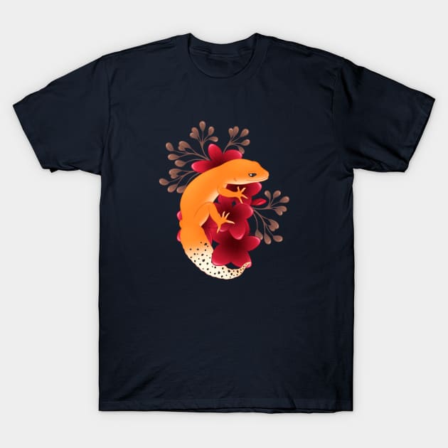 Leopard Gecko, Tangerine, and Frangipani Flowers T-Shirt by anacecilia